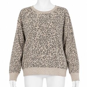 Splendid Sweater Womens Large Gray Leopard‎ Animal Print Crew Neck Long Sleeve